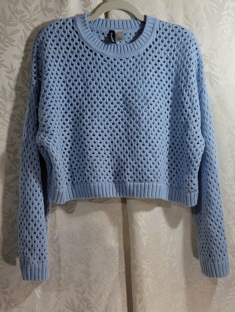 H&M Light Blue Open-Knit Crewneck Sweater